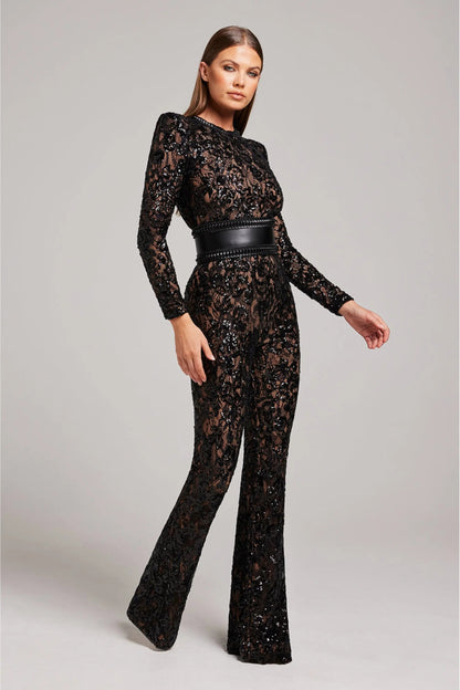 Combinaison à motif floral jambes évasées femme | Manches longues