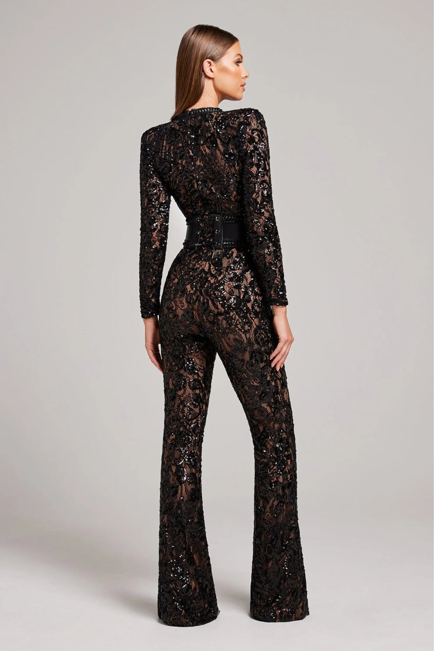 Combinaison à motif floral jambes évasées femme | Manches longues