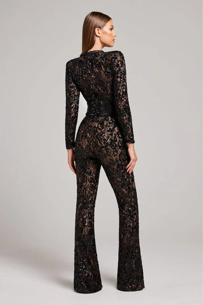 Combinaison à motif floral jambes évasées femme | Manches longues