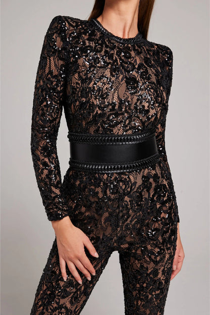 Combinaison à motif floral jambes évasées femme | Manches longues