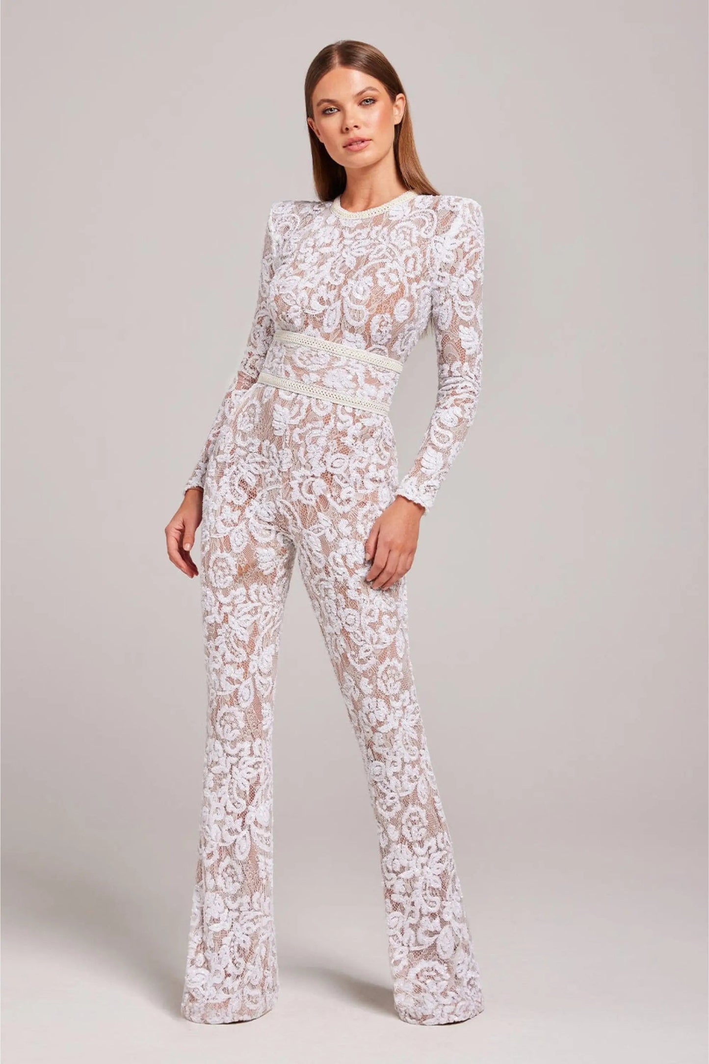 Combinaison à motif floral jambes évasées femme | Manches longues