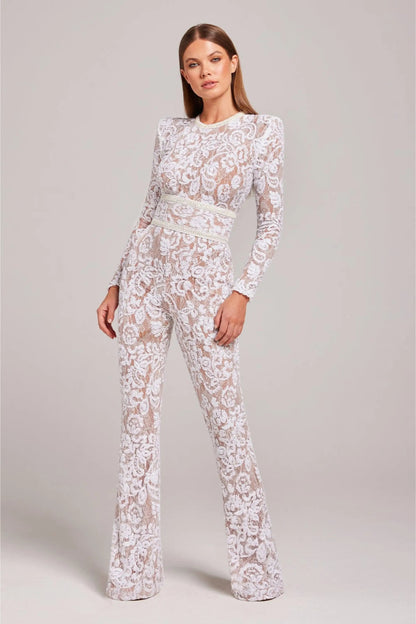 Combinaison à motif floral jambes évasées femme | Manches longues