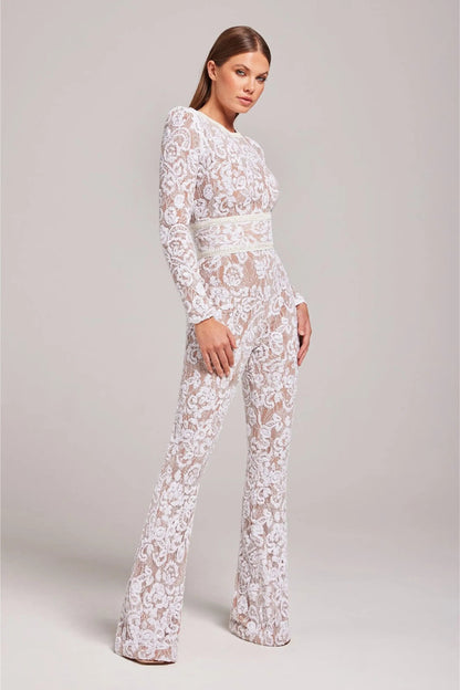 Combinaison à motif floral jambes évasées femme | Manches longues