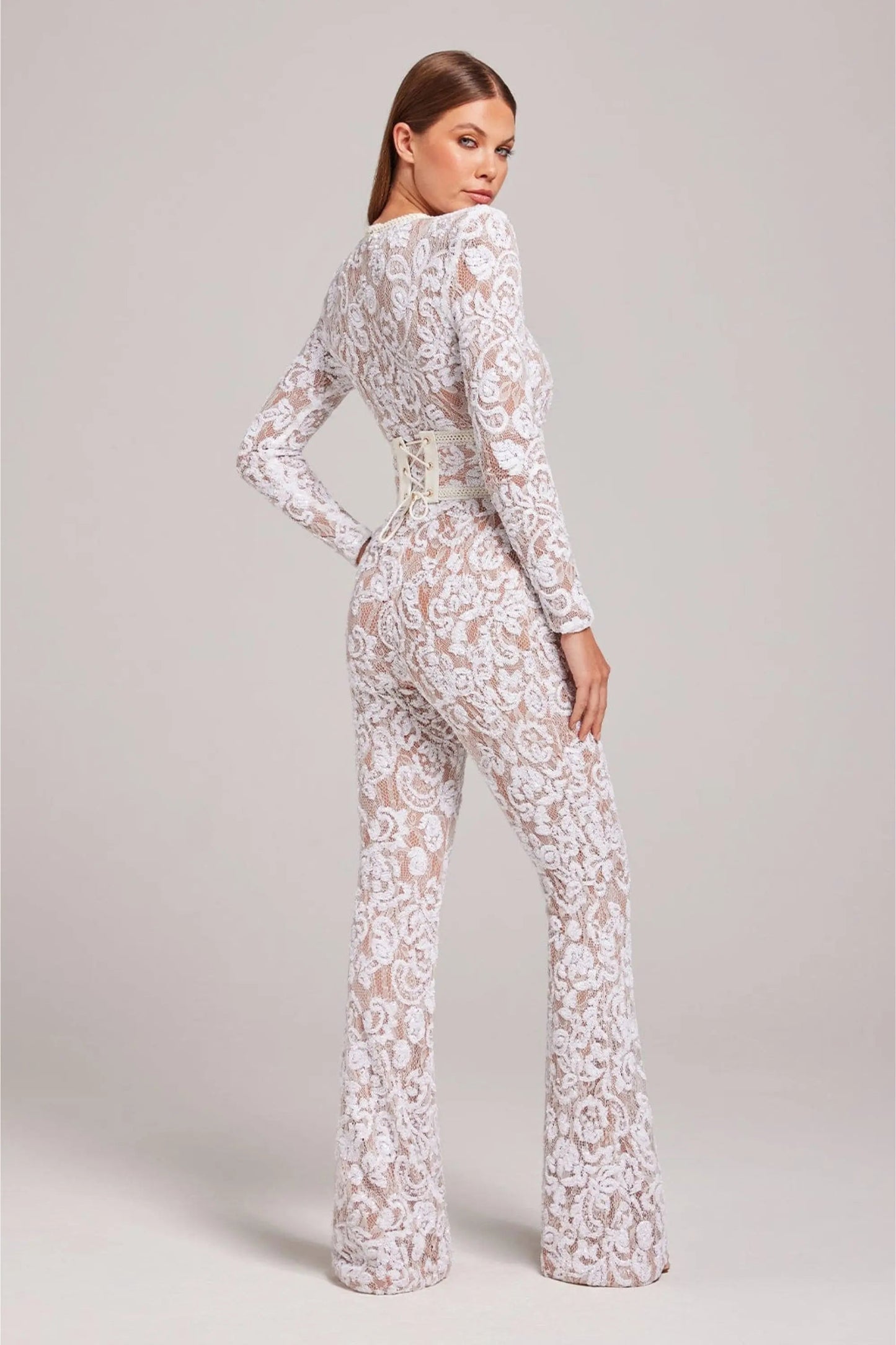 Combinaison à motif floral jambes évasées femme | Manches longues