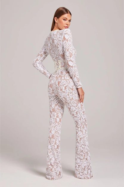 Combinaison à motif floral jambes évasées femme | Manches longues