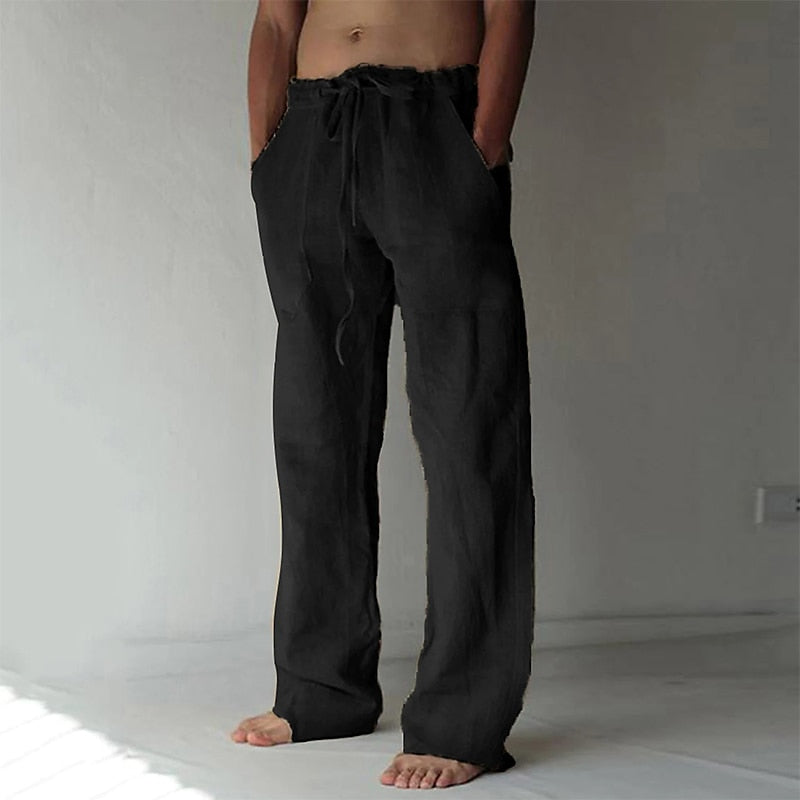 Pantalon long en lin d'été pour hommes | Avec cordon de serrage