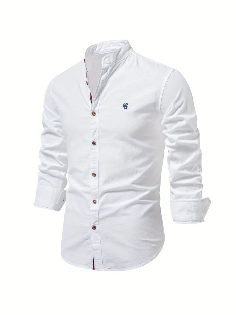 Chemise décontractée à col montant pour hommes | Manches longues