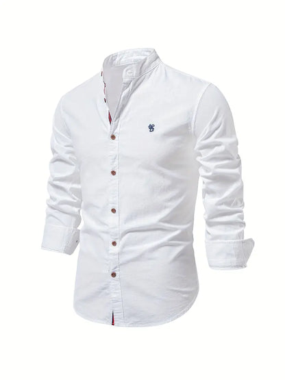 Chemise décontractée à col montant pour hommes | Manches longues