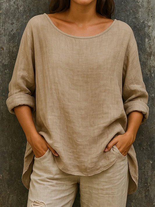 Femme Blouse en lin | Manches longues