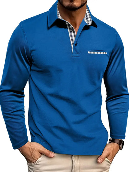 Polo business décontracté à manches longues pour hommes | À carreaux