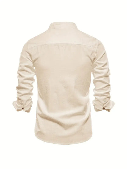 Chemise décontractée à col montant pour hommes | Manches longues