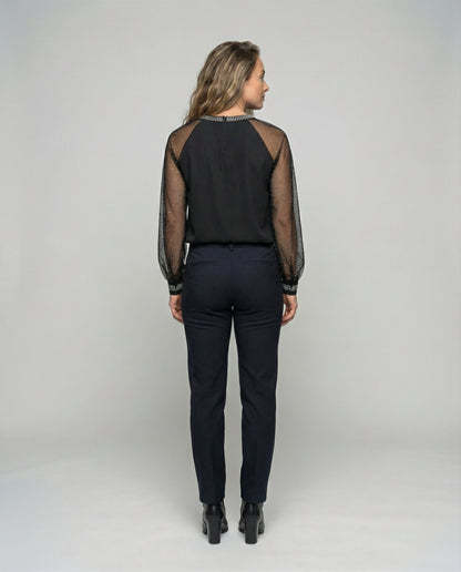 Blouse noire festive pour femmes | Manches longues