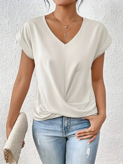 T-shirt uni col en V femme | Manches courtes