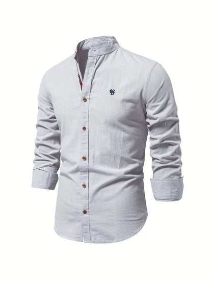 Chemise décontractée à col montant pour hommes | Manches longues
