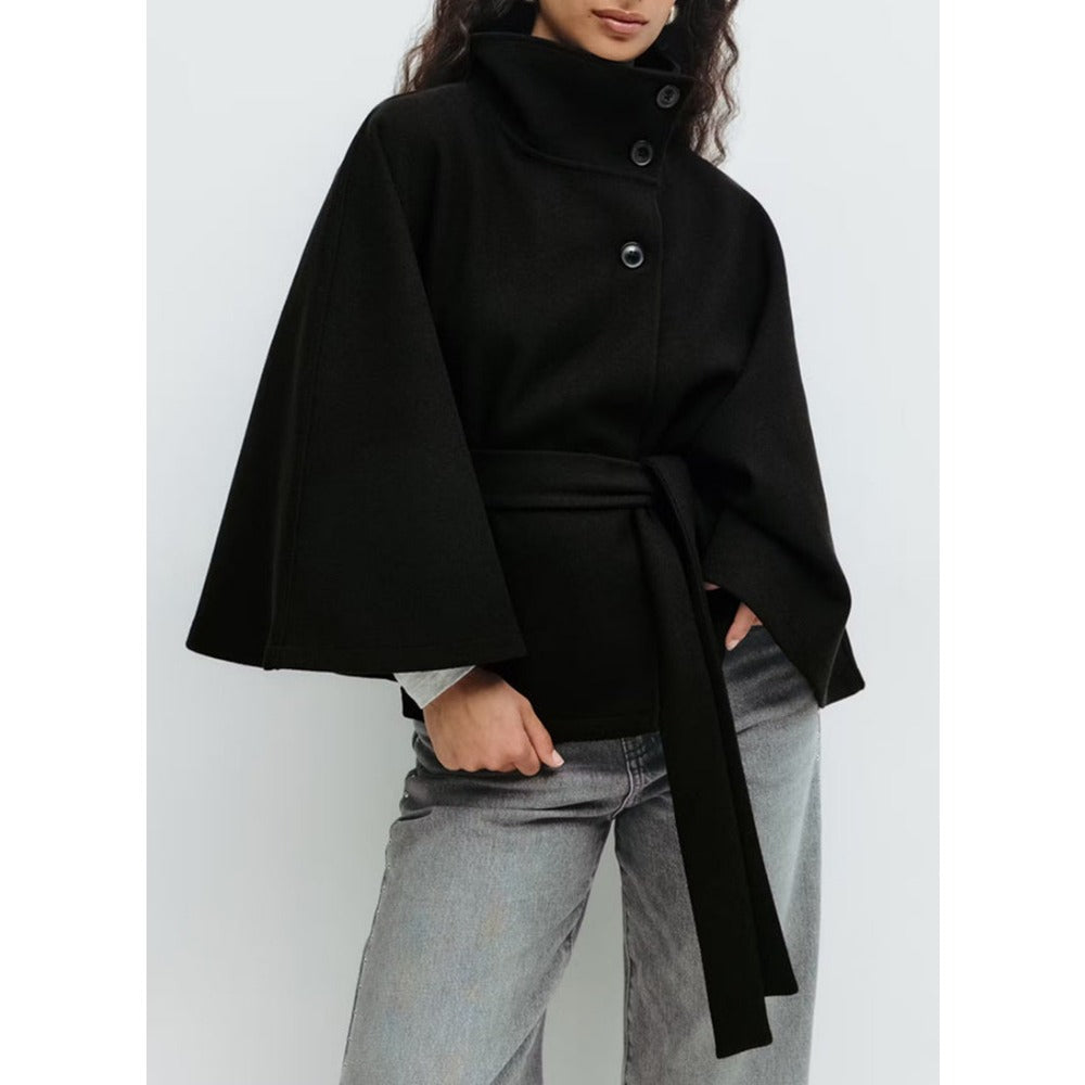 Manteau cape ceinturé à col montant pour femmes - Iolanda