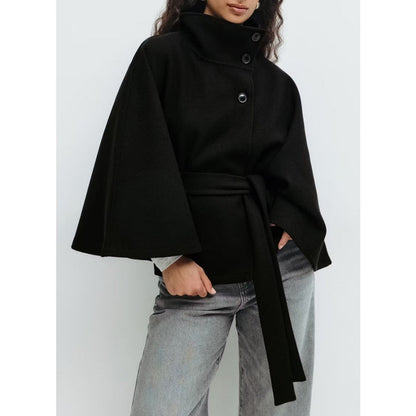 Manteau cape ceinturé à col montant pour femmes - Iolanda