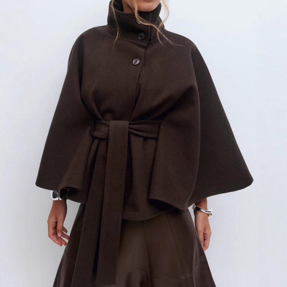 Manteau cape ceinturé à col montant pour femmes - Iolanda