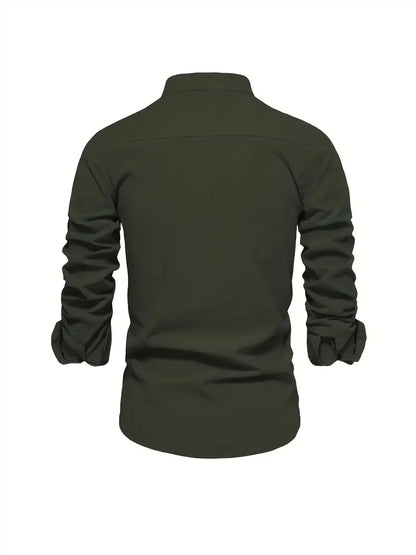 Chemise décontractée à col montant pour hommes | Manches longues