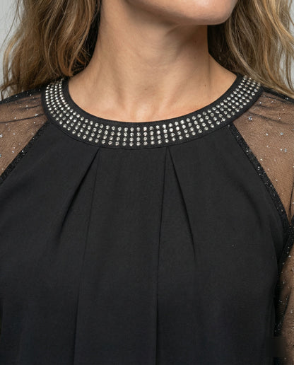 Blouse noire festive pour femmes | Manches longues