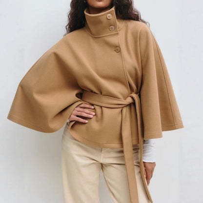 Manteau cape ceinturé à col montant pour femmes - Iolanda