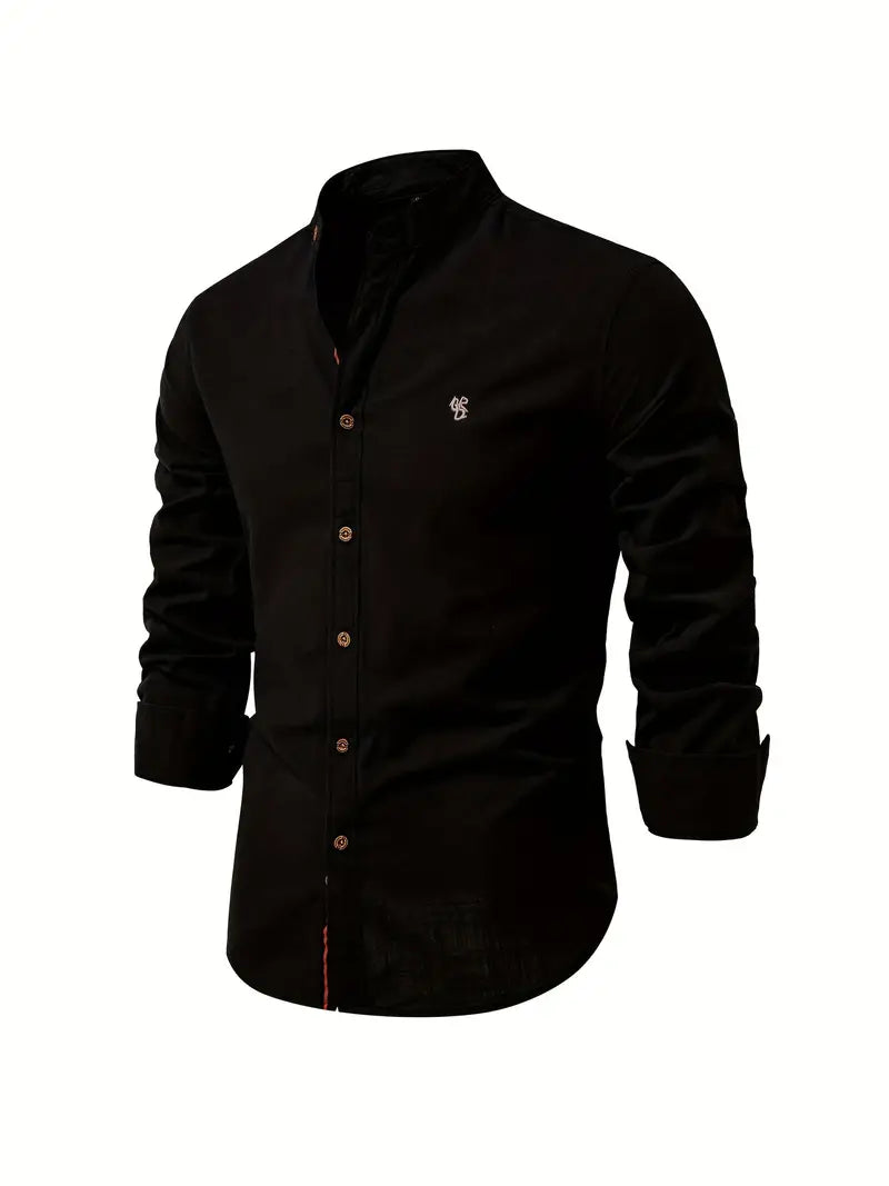 Chemise décontractée à col montant pour hommes | Manches longues