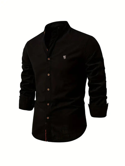 Chemise décontractée à col montant pour hommes | Manches longues