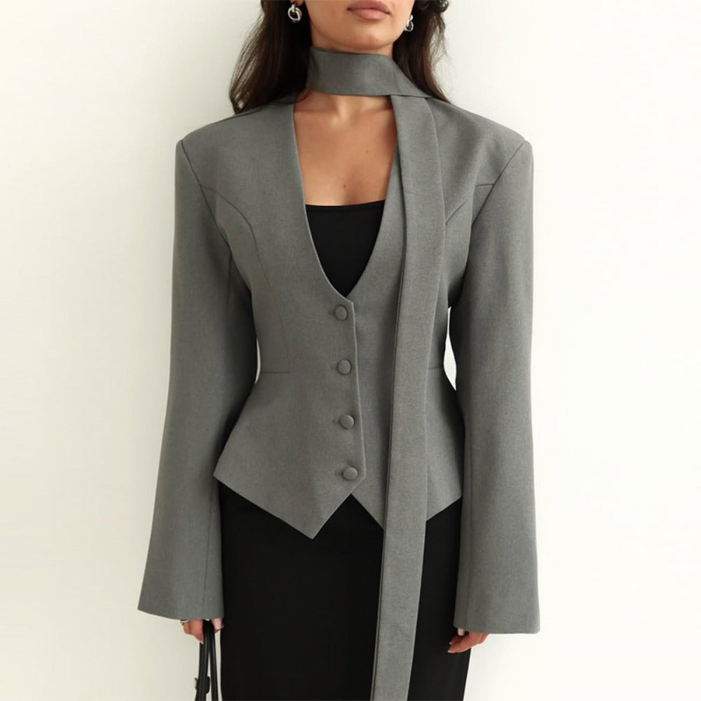 Langärmlige Blazerjacke mit Schal für Damen - Rosella