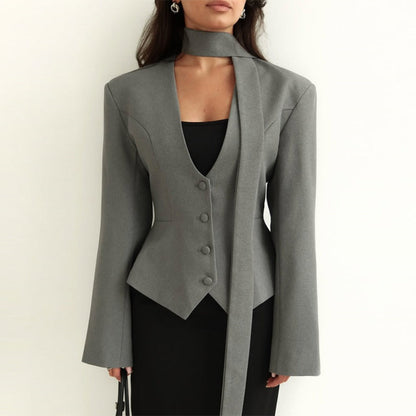 Langärmlige Blazerjacke mit Schal für Damen - Rosella