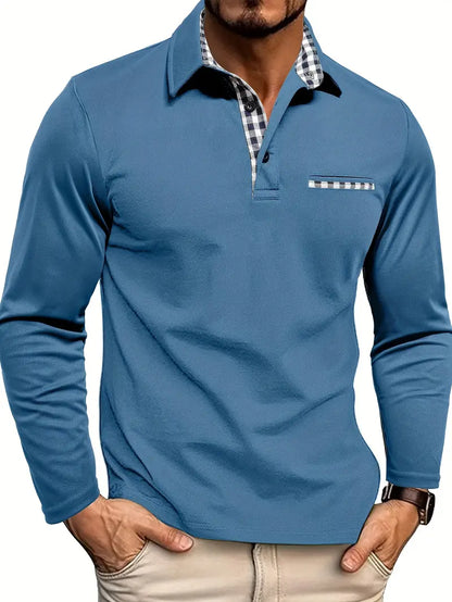 Polo business décontracté à manches longues pour hommes | À carreaux