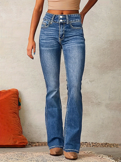 Jean évasé taille haute femme | Fermeture double bouton
