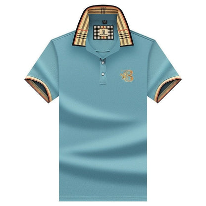 Polo business décontracté manches courtes à carreaux pour hommes