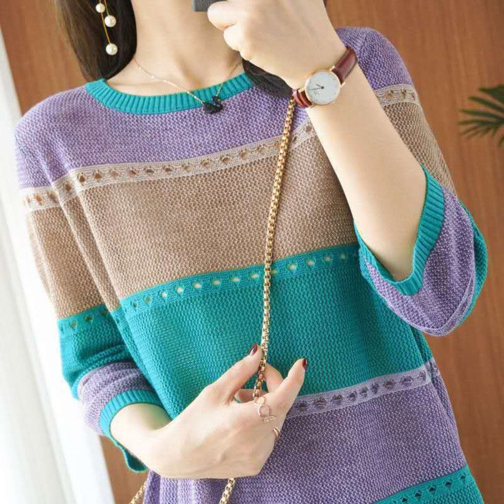 Pull tricoté color block pour femmes – Alfonsina