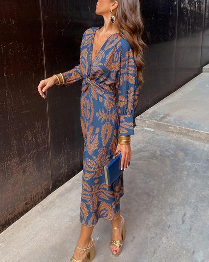 Women's V-Neck Long Sleeve Summer Dress | Midi