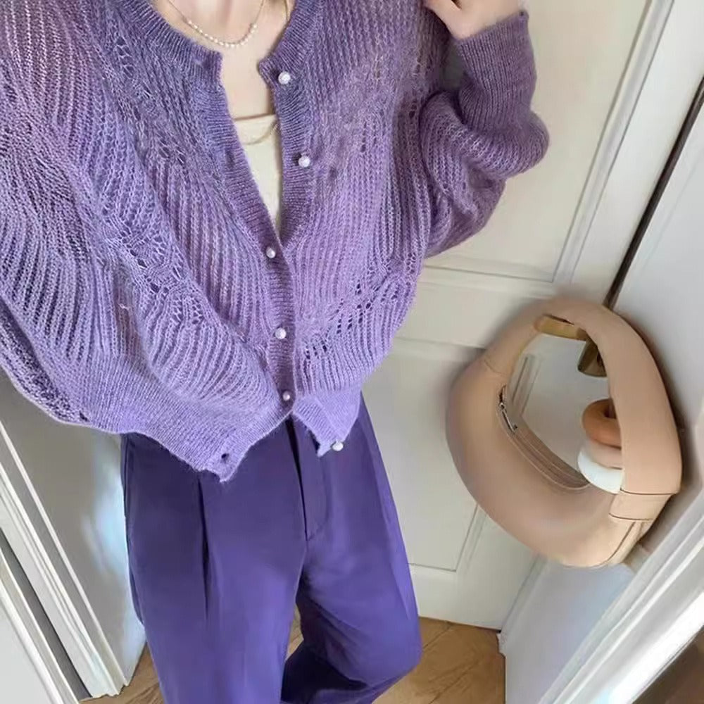 Cardigan tricoté violet à manches longues pour femmes - Gelsomina