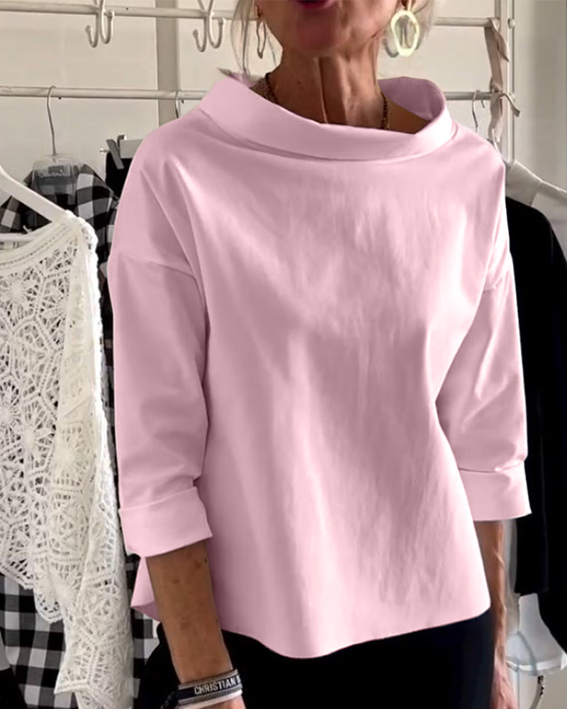Blouse décontractée à col bénitier avec manches 3/4 pour femmes
