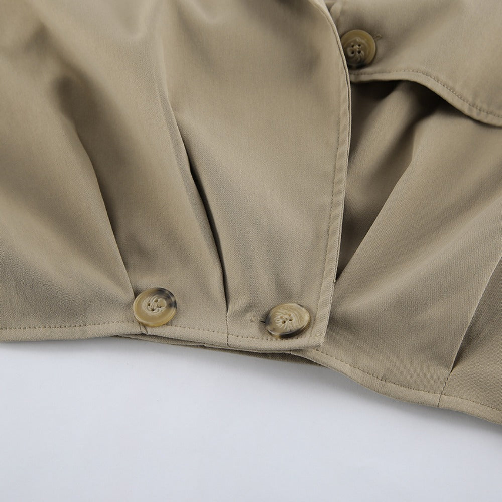 Trench-coat court kaki à large col pour femmes – Romana