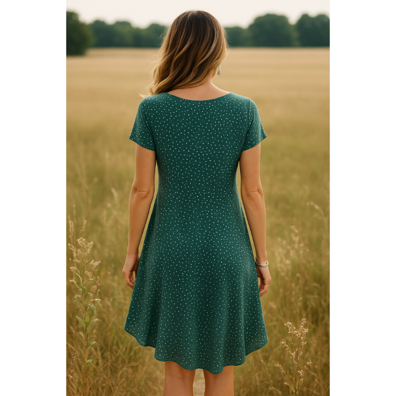Robe d'été à manches courtes et col rond pour femmes | Midi