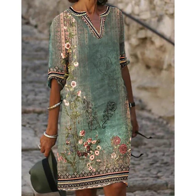 Robe vintage à col en V pour femmes | Mini