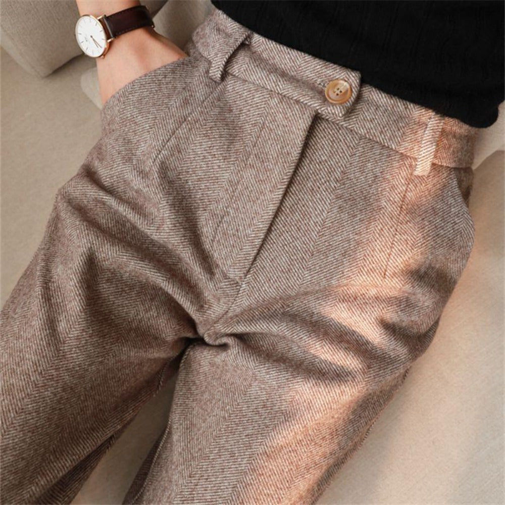 Pantalon femme à motif chevrons et taille haute – Gigliola