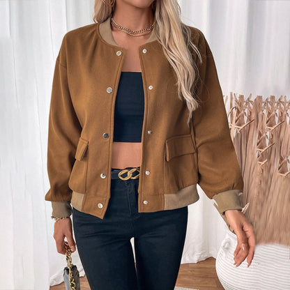 Bomber marron à boutons-pression pour femmes - Santina