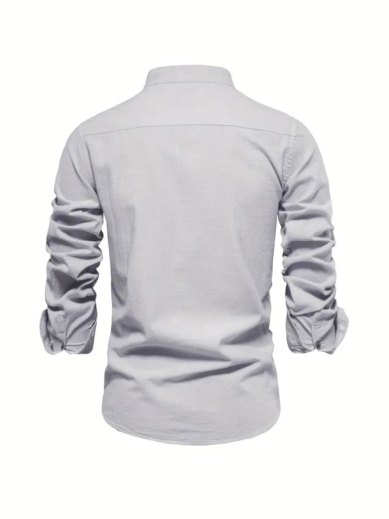 Chemise décontractée à col montant pour hommes | Manches longues