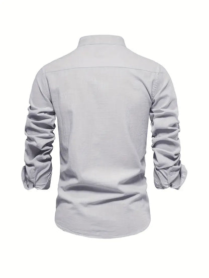 Chemise décontractée à col montant pour hommes | Manches longues