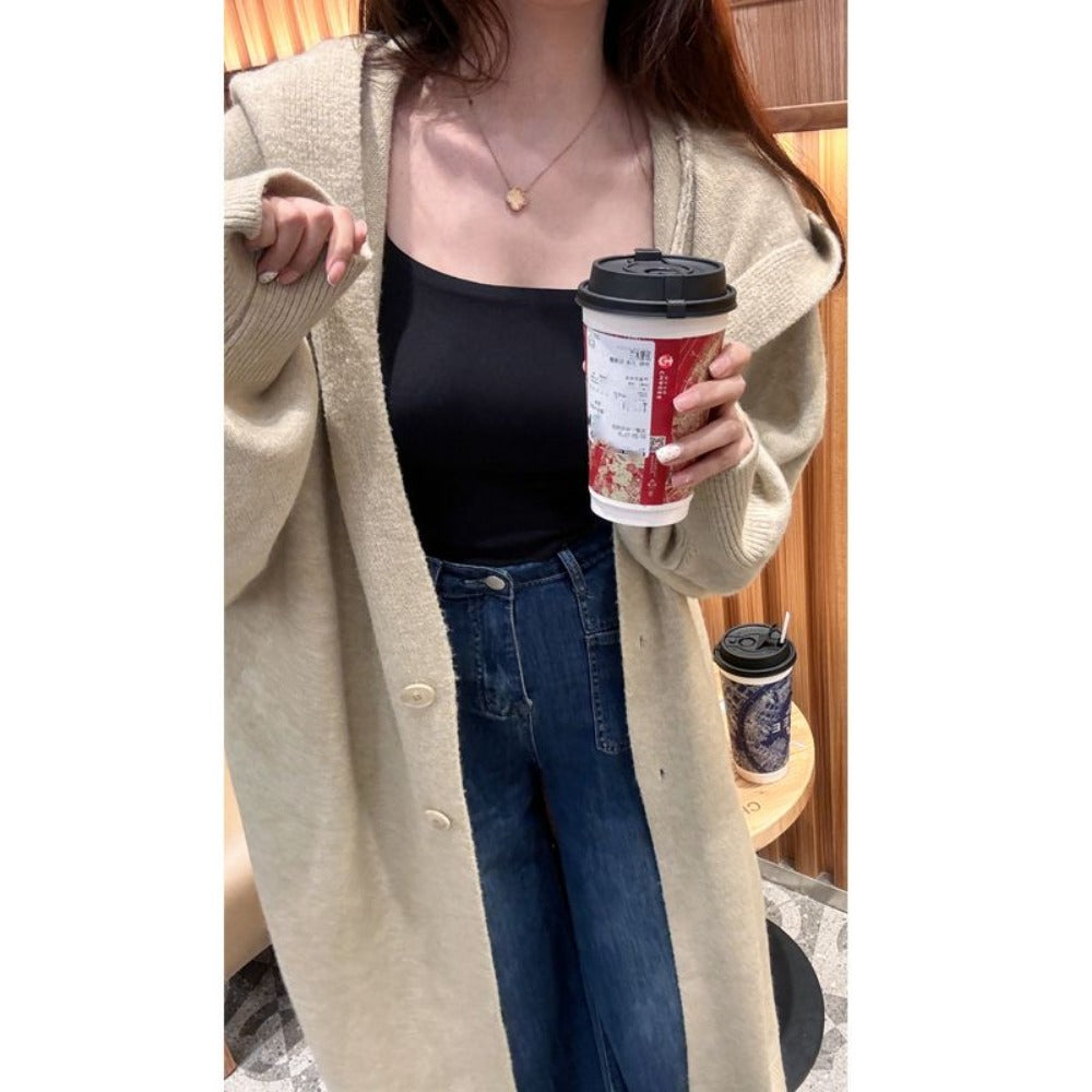 Cardigan lungo lavorato a maglia con cappuccio da donna – Ilaria