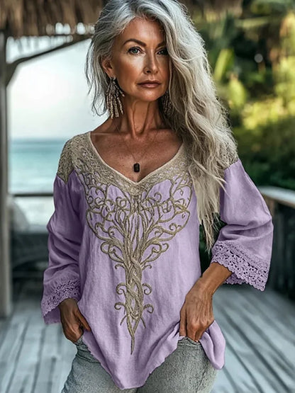 Damen Vintage Bluse | Langarm