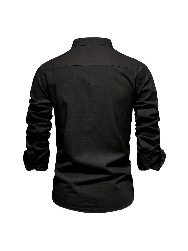 Chemise décontractée à col montant pour hommes | Manches longues