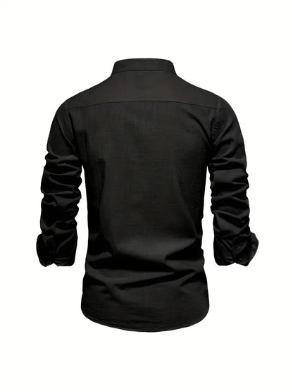 Chemise décontractée à col montant pour hommes | Manches longues