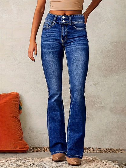 Jean évasé taille haute femme | Fermeture double bouton
