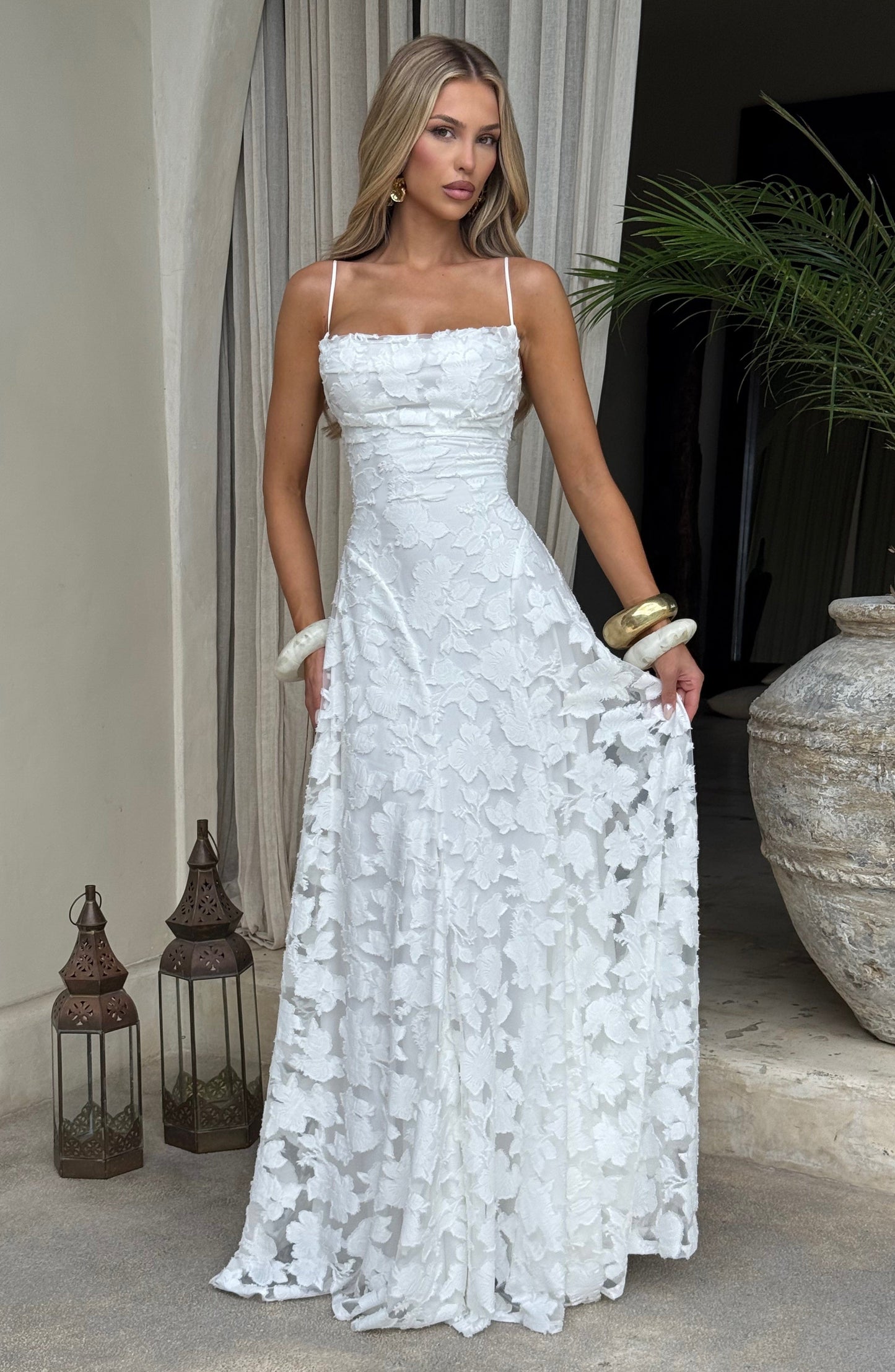 Robe maxi bretelles spaghetti invitée mariage femme