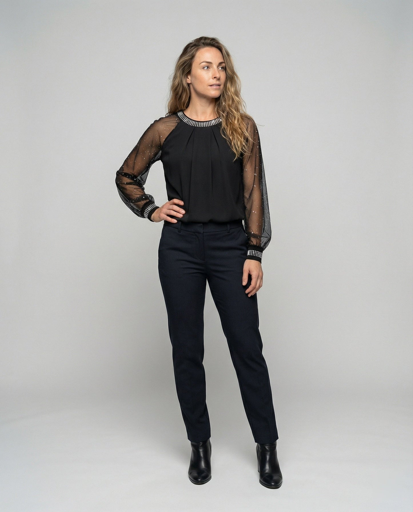 Blouse noire festive pour femmes | Manches longues
