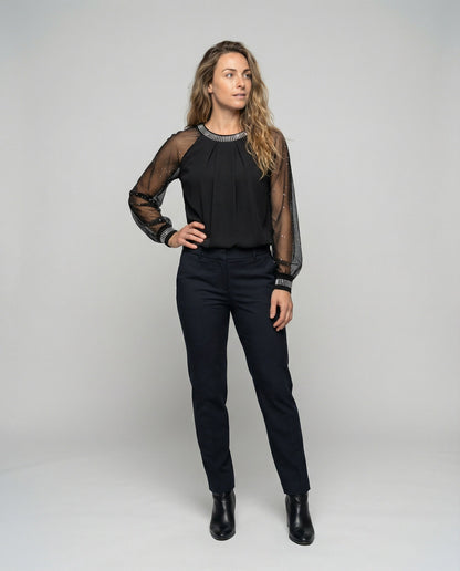 Blouse noire festive pour femmes | Manches longues